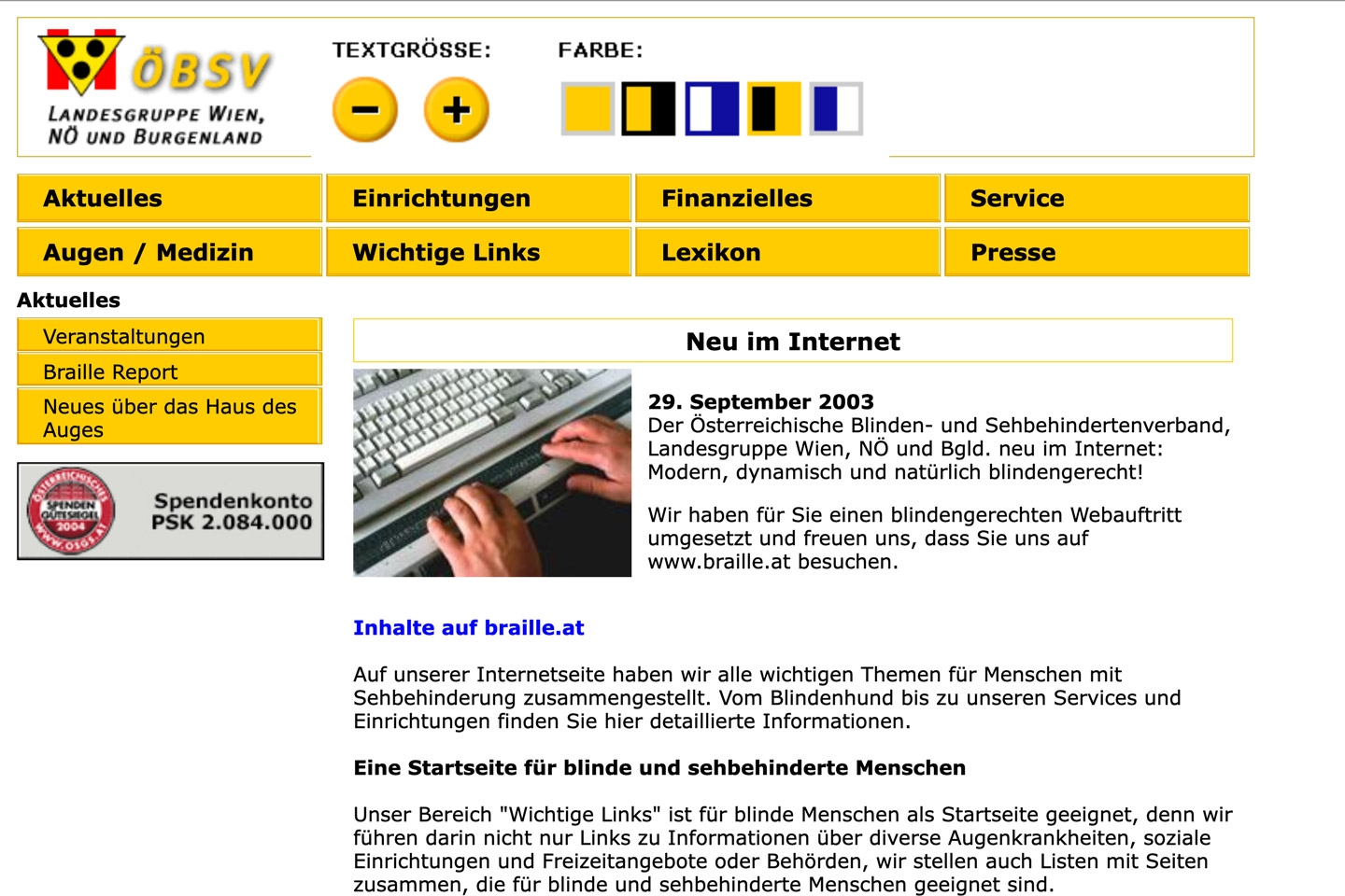 ÖBSV Wien/NÖ/Bgld | braille.at | 2003 (Screen Only 05) © echonet communication ÖBSV Wien/NÖ/Bgld | braille.at | 2003 (Screen Only 05) © echonet communication